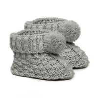 S443-G: Grey Check Bootees w/Pom Pom